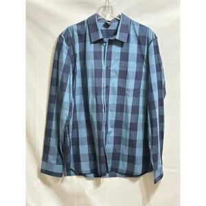 Oakley Mens Large Blue Buffalo Check Plaid Long Sleeve Button Down Shirt Regular